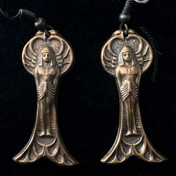 Vintage Jewelry - VTG Egyptian Revival WINGED PHARAOH Earrings for Pierced Ears